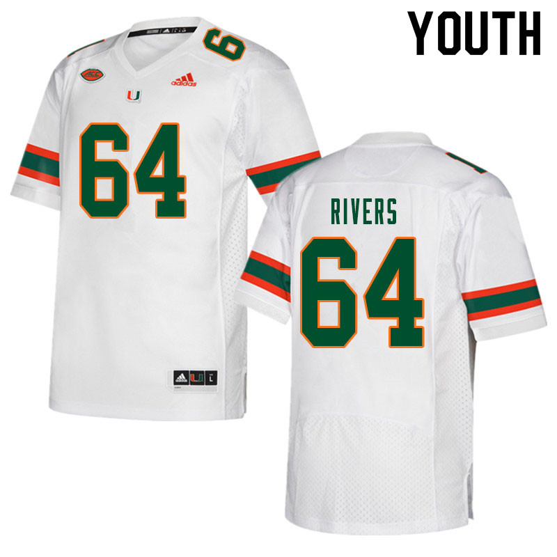 Youth #64 Jalen Rivers Miami Hurricanes College Football Jerseys Sale-White - Click Image to Close